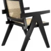 Casa Padrino Luxus Esszimmerstuhl mit Armlehnen Schwarz / Naturfarben 58 x 66 x H. 88 cm - Luxus Kollektion