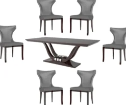 Casa Padrino Luxus Esszimmer Set Silber / Dunkelbraun - 1 Esszimmertisch & 6 Esszimmerstühle - Luxus Qualität - Luxus Esszimmer Möbel