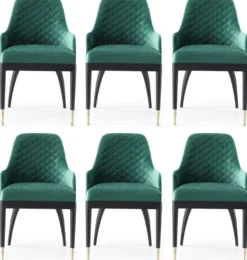 Casa Padrino Luxus Esszimmerstuhl 6er Set mit Armlehnen Grün / Schwarz / Messing 55 x 59 x H. 88 cm - Esszimmer Möbel - Restaurant Möbel - Esszimmer Einrichtung - Luxus Möbel - Luxus Einrichtung