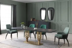 Casa Padrino Luxus Esszimmerstuhl 6er Set mit Armlehnen Grün / Schwarz / Messing 55 x 59 x H. 88 cm - Esszimmer Möbel - Restaurant Möbel - Esszimmer Einrichtung - Luxus Möbel - Luxus Einrichtung