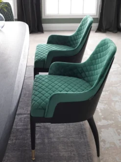 Casa Padrino Luxus Esszimmerstuhl 6er Set mit Armlehnen Grün / Schwarz / Messing 55 x 59 x H. 88 cm - Esszimmer Möbel - Restaurant Möbel - Esszimmer Einrichtung - Luxus Möbel - Luxus Einrichtung