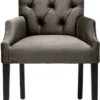 Casa Padrino Luxus Esszimmerstuhl mit Armlehnen Grau / Schwarz 63 x 65 x H. 90 cm - Chesterfield Küchenstuhl mit edlem Samtstoff - Luxus Esszimmer Möbel