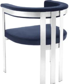 Casa Padrino Luxus Esszimmerstuhl mit Armlehnen Mitternachtsblau / Silber 61 x 56 x H. 73 cm - Edelstahl Küchenstuhl mit edlem Samtstoff - Luxus Küchenmöbel