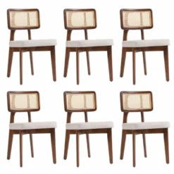 Casa Padrino Luxus Esszimmer Stuhl 6er Set Grau / Braun / Naturfarben H. 85 cm