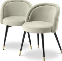 Casa Padrino Luxus Esszimmerstuhl Set Sandfarben / Schwarz / Messing 57,5 x 58 x H. 77 cm - Edle Esszimmerstühle - Luxus Esszimmer Möbel
