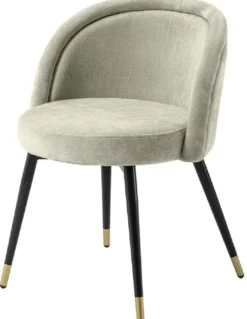 Casa Padrino Luxus Esszimmerstuhl Set Sandfarben / Schwarz / Messing 57,5 x 58 x H. 77 cm - Edle Esszimmerstühle - Luxus Esszimmer Möbel
