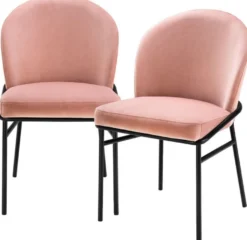Casa Padrino Luxus Esszimmerstühle Rosa / Schwarz 49 x 56 x H. 82 cm - Küchenstühle mit edlem Samtstoff - Esszimmer Set