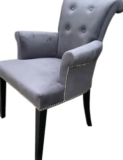 Casa Padrino Luxus Esszimmerstuhl 4er Set Grau / Schwarz - Massivholz Küchenstühle mit Armlehnen und edlem Samtstoff - Luxus Esszimmer & Restaurant Möbel