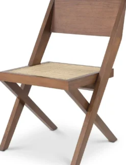 Casa Padrino Luxus Esszimmerstuhl Braun / Naturfarben 53 x 56 x H. 85 cm - Massivholz Stuhl mit Rattangeflecht - Luxus Esszimmer Möbel