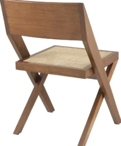 Casa Padrino Luxus Esszimmerstuhl Braun / Naturfarben 53 x 56 x H. 85 cm - Massivholz Stuhl mit Rattangeflecht - Luxus Esszimmer Möbel