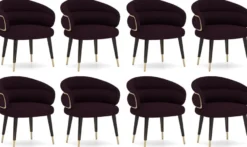 Casa Padrino Luxus Esszimmer Stuhl 8er Set Lila / Schwarz / Beige - Küchen Stühle mit Armlehnen - Esszimmer Möbel - Restaurant Möbel - Hotel Möbel - Luxus Möbel
