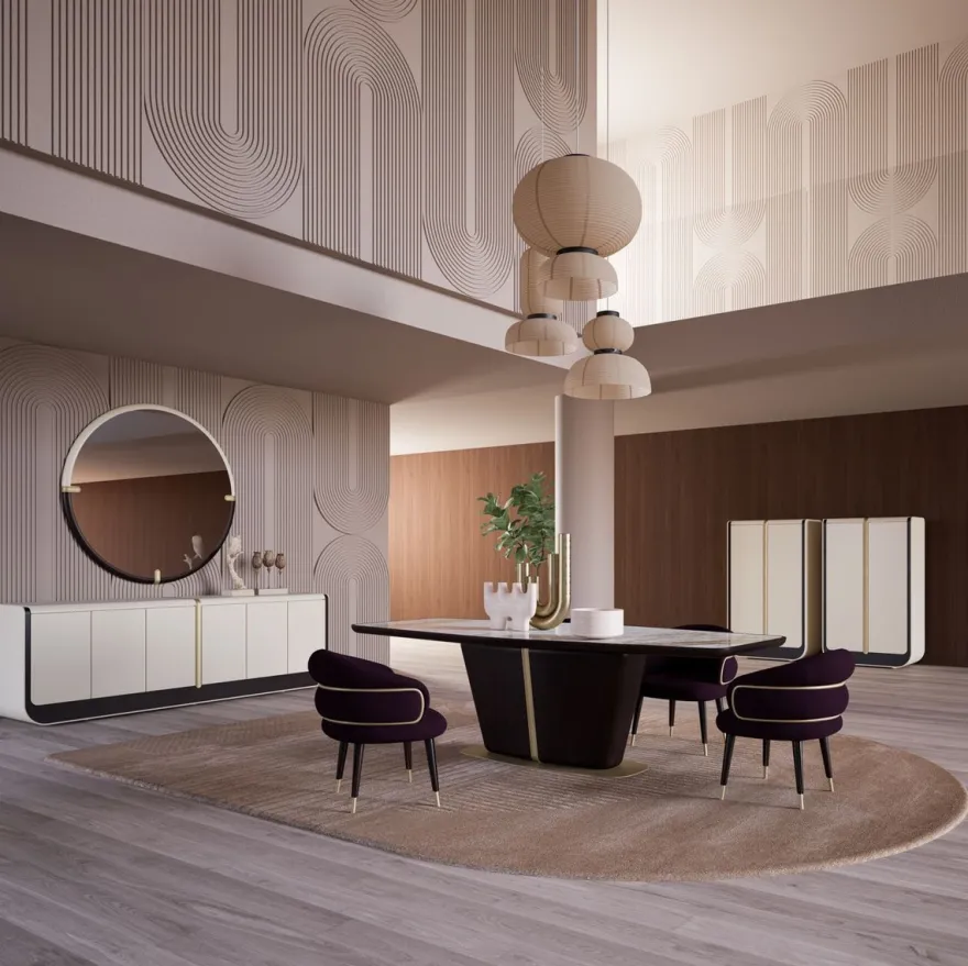 Casa Padrino Luxus Esszimmer Stuhl 8er Set Lila / Schwarz / Beige - Küchen Stühle mit Armlehnen - Esszimmer Möbel - Restaurant Möbel - Hotel Möbel - Luxus Möbel