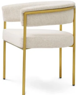 Casa Padrino Luxus Esszimmer Stuhl mit Armlehnen Cremeweiß / Messing - Esszimmer Möbel