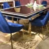 Casa Padrino Luxus Esszimmer Set Blau / Weiß / Gold - 1 Esszimmertisch & 6 Esszimmerstühle - Luxus Esszimmer Möbel