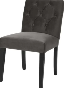Casa Padrino Luxus Esszimmerstuhl Grau / Schwarz 51 x 64 x H. 90 cm - Chesterfield Küchenstuhl mit edlem Samtstoff - Luxus Esszimmer Möbel