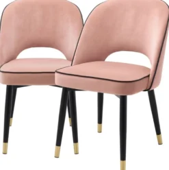 Casa Padrino Luxus Esszimmerstuhl Set Rosa / Schwarz / Messing 53 x 56 x H. 84 cm - Esszimmerstühle mit edlem Samtstoff - Esszimmer Möbel