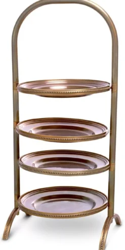 Casa Padrino Luxus Etagere mit Tragegriff Vintage Messing 21 x 18,5 x H. 47,5 cm - Gastronomie Accessoires - Restaurant Accessoires - Hotel Accessoires - Luxus Accessoires - Luxus Qualität