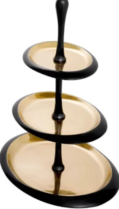 Casa Padrino Luxus Etagere Schwarz / Gold 35 x 26 x H. 48,5 cm - Ovale Kuchen & Keks Etagere - Gastronomie Accessoires - Restaurant Accessoires - Hotel Accessoires - Luxus Accessoires