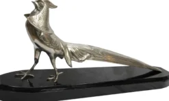 Casa Padrino Luxus Fasan Skulptur Bronze vernickelt auf Holzsockel - Figur Vogel - Edel & Prunkvoll