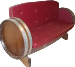 Casa Padrino Luxus Fass Sofa Rot / Braun / Silber 160 x 65 x H. 85 cm - Gepolstertes Massivholz Weinfass Sofa - Garten Terrassen Gastronomie Möbel