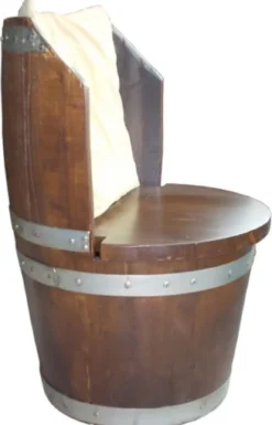 Casa Padrino Luxus Fass Stuhl Braun / Silber Ø 50 x H. 75 cm - Massivholz Weinfass Stuhl - Garten Terrassen Gastronomie Möbel