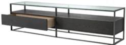 Casa Padrino Luxus Fernsehschrank Grau / Schwarz 220 x 46 x H. 56,5 cm - Sideboard mit Glasplatte und 2 Schubladen - Luxus Wohnzimmer Möbel