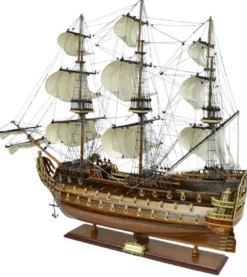 Casa Padrino Luxus Flaggschiff Royal Louis Braun 94 x 25 x H. 84 cm - Handgefertigtes Deko Schiff - Holzschiff - Segelschiff - Kriegsschiff - Modellschiff - Wohnzimmer Deko - Deko Accessoires