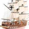 Casa Padrino Luxus Flaggschiff Napoleon mit Massivholz Ständer Braun 104 x 20 x H. 76 cm - Handgefertigt Deko Schiff Holzschiff Segelschiff Kriegsschiff Modellboot Modellschiff