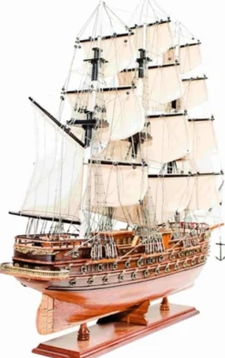 Casa Padrino Luxus Flaggschiff Napoleon mit Massivholz Ständer Braun 104 x 20 x H. 76 cm - Handgefertigt Deko Schiff Holzschiff Segelschiff Kriegsschiff Modellboot Modellschiff