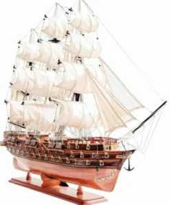 Casa Padrino Luxus Flaggschiff Napoleon mit Massivholz Ständer Braun 104 x 20 x H. 76 cm - Handgefertigt Deko Schiff Holzschiff Segelschiff Kriegsschiff Modellboot Modellschiff