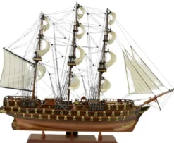 Casa Padrino Luxus Flaggschiff Napoleon Braun 102 x 30 x H. 75 cm - Handgefertigtes Deko Schiff - Holzschiff - Segelschiff - Kriegsschiff - Modellschiff - Wohnzimmer Deko - Luxus Deko Accessoires