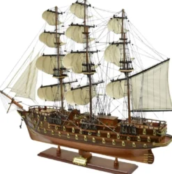 Casa Padrino Luxus Flaggschiff Napoleon Braun 102 x 30 x H. 75 cm - Handgefertigtes Deko Schiff - Holzschiff - Segelschiff - Kriegsschiff - Modellschiff - Wohnzimmer Deko - Luxus Deko Accessoires