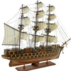 Casa Padrino Luxus Flaggschiff Napoleon Braun 102 x 30 x H. 75 cm - Handgefertigtes Deko Schiff - Holzschiff - Segelschiff - Kriegsschiff - Modellschiff - Wohnzimmer Deko - Luxus Deko Accessoires