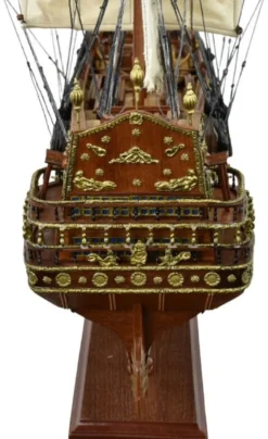 Casa Padrino Luxus Flaggschiff San Felipe Dunkelbraun / Braun / Messing 95 x 29 x H. 90 cm - Handgefertigtes Spanisches Deko Schiff - Holzschiff - Segelschiff - Kriegsschiff - Deko Accessoires