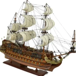 Casa Padrino Luxus Flaggschiff San Felipe Dunkelbraun / Braun / Messing 95 x 29 x H. 90 cm - Handgefertigtes Spanisches Deko Schiff - Holzschiff - Segelschiff - Kriegsschiff - Deko Accessoires