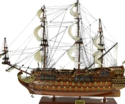 Casa Padrino Luxus Flaggschiff San Felipe Dunkelbraun / Braun / Messing 95 x 29 x H. 90 cm - Handgefertigtes Spanisches Deko Schiff - Holzschiff - Segelschiff - Kriegsschiff - Deko Accessoires