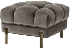 Casa Padrino Luxus Fußhocker Grau / Messingfarben 59 x 59 x H. 43 cm - Samt Hocker mit Edelstahl Beinen - Wohnzimmer Möbel