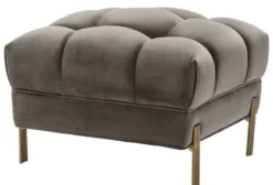 Casa Padrino Luxus Fußhocker Grau / Messingfarben 59 x 59 x H. 43 cm - Samt Hocker mit Edelstahl Beinen - Wohnzimmer Möbel