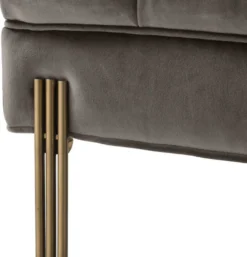 Casa Padrino Luxus Fußhocker Grau / Messingfarben 59 x 59 x H. 43 cm - Samt Hocker mit Edelstahl Beinen - Wohnzimmer Möbel
