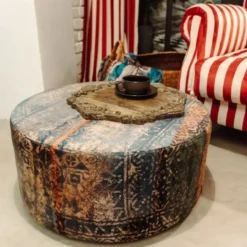 Casa Padrino Luxus Fußhocker Mehrfarbig Ø 75 x H. 30 cm - Runder Samt Hocker - Wohnzimmer Möbel - Hotel Möbel - Luxus Möbel - Luxus Einrichtung