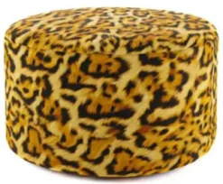 Casa Padrino Luxus Fußhocker mit Leopard Muster Ø 75 x H. 30 cm - Runder Samt Hocker - Wohnzimmer Möbel - Hotel Möbel - Luxus Möbel - Luxus Einrichtung