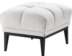 Casa Padrino Luxus Fußhocker Weiß / Schwarz 65 x 53 x H. 44 cm - Rechteckiger Hocker mit Edelstahl Beinen - Wohnzimmer Möbel