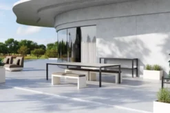 Casa Padrino Luxus Gartenbank Dunkelgrau / Matt Weiß 180 cm - Outdoor Garten Sitzbank
