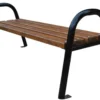 Casa Padrino Luxus Gartenbank Dunkelbraun / Schwarz 150 x 44 x H. 64 cm - Moderne Massivholz Bank mit Stahl Beinen - Garten Sitzbank - Parkbank - Garten Möbel