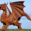 Casa Padrino Luxus Gartendeko Skulptur Drache Rostfarben 290 x 180 x H. 235 cm - Riesige Stahl Deko Figur - Gartenfigur - Hotel Garten Deko