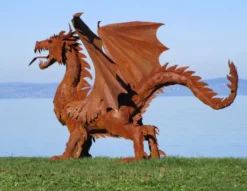 Casa Padrino Luxus Gartendeko Skulptur Drache Rostfarben 290 x 180 x H. 235 cm - Riesige Stahl Deko Figur - Gartenfigur - Hotel Garten Deko