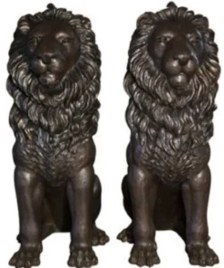 Casa Padrino Luxus Garten Deko Bronze Skulpturen Set Löwen H. 206 cm - Bronze Figuren