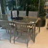 Casa Padrino Luxus Garten Essgruppe Beige 7-teilig 90 x H. 75 cm - Wetterfest und hochwertig verarbeitet - Moderne Garten Möbel - Luxus Qualität