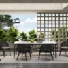 Casa Padrino Luxus Garten Essgruppe Sandfarben / Schwarz 7-teilig 100 x H. 76 cm - Wetterfest und hochwertig verarbeitet - Moderne Garten Möbel - Luxus Qualität