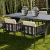 Casa Padrino Luxus Garten Essgruppe Beige / Schwarz 7-teilig 100 x H. 76 cm - Wetterfest und hochwertig verarbeitet - Moderne Garten Möbel - Luxus Qualität